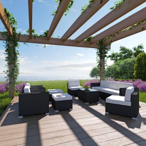 Modway Avia 10 Piece Outdoor Patio Sectional Set in Espresso White - Lifestyle
