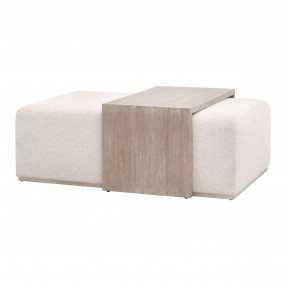 Essentials For Living Dovetail Upholstered Coffee Table in LiveSmart Gellar-Linen, Natural Gray Acacia - Front Side Angle
