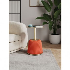 Manhattan Comfort Modern Anderson End Table 1.0 Upholstered in Leatherette with Gold Tabletop Orange