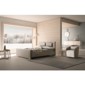 J&M Furniture Evergreen Light Taupe Queen Upholstered Platform Bed