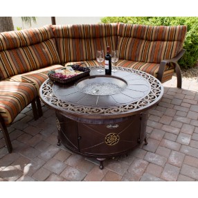AZ Patio Heaters Outdoor Round Propane Aluminum Fire Pit with Scroll Design - Lifestyle