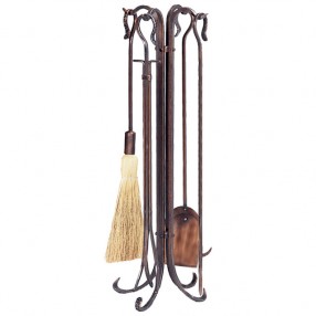 Mr. Bar-B-Q UniFlame® 5 Piece Antique Copper Hammered Finish Fireset with Crook Handles