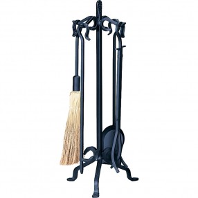 Mr. Bar-B-Q UniFlame® 5 Piece Heavyweight Black Wrought Iron Fireset with Crook Handles