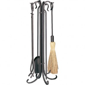 Mr. Bar-B-Q UniFlame® 5 Piece Bronze Finish Heavyweight Rustic Fireset with Crook Handles