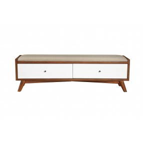 Alpine Furniture Flynn Bench, Acorn/White - Front Angle
