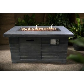 Crawford and Burke Alcedo Weathered Brown Wood Rectangular Gas Fire Pit, Lifestyle
