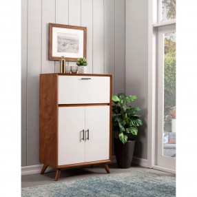 Flynn Large Bar Cabinet w/Drop Down Tray in Acorn/White - Lifestyle