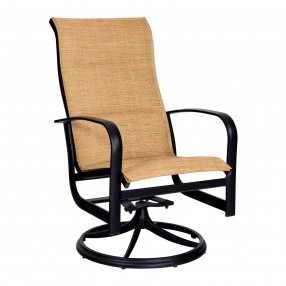 Woodard Fremont Padded Sling High Back Swivel Rocking Dining Armchair