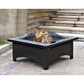 AZ Patio Heaters Wood Burning Fire Pit with Square Slate Table - Lifestyle