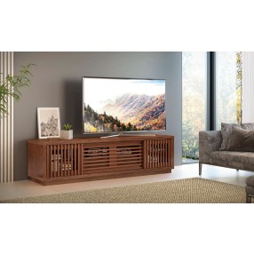 70" Contemporary Rustic TV Stand Media Console for Flat Screen and Audio Video Installations in American Red Oak with a Matte Cognac Finish - Lifestyle