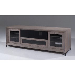 Furnitech 78" Contemporary TV Stand in American Walnut, Media Console for Flat Screen and Audio Video Installations Featuring Contoured Edge Detail with a Black Epoxy finished Steel Base and Levelers Angled Front