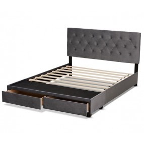 Baxton Studio Caronia Grey Velvet Upholstered 2 Drawers King Platform Bed
