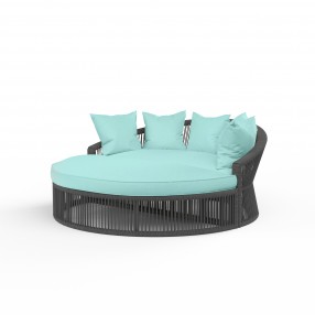 Milano Daybed in Dupione Celeste w/ Self Welt - Front Side Angle