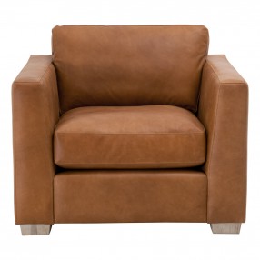 Essentials For Living Hayden Taper Arm Sofa Chair - Whiskey Brown Top Grain Leather, Natural Gray Oak - Front Angle