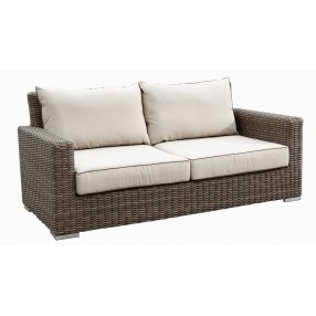 Coronado Wicker Loveseat With Cushions In Canvas Antique Beige With Canvas Cocoa Welt