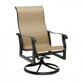 Woodard Cortland Sling High Back Swivel Rocking Dining Armchair