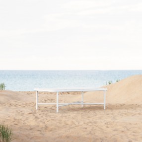 Azzurro Living Hampton Coffee Table With Matte White Aluminum Frame And Honed Carrara Marble - Lifestyle