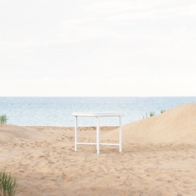 Azzurro Living Hampton Side Table With Matte White Aluminum And Honed Carrara Marble - Lifestyle
