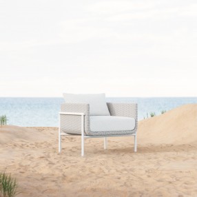 Azzurro Hampton Club Chair In Matte White With Beach White All-Weather Wicker - Lifestyle