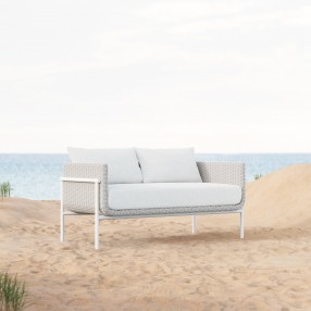 Azzurro Living Hampton 2 Seat Sofa With Polar Cushion in Beach White All-Weather Wicker - Lifestyle
