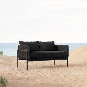 Azzurro Hampton 2 Seat Sofa With Matte Charcoal Aluminum And Onyx All-Weather Wicker - Lifestyle