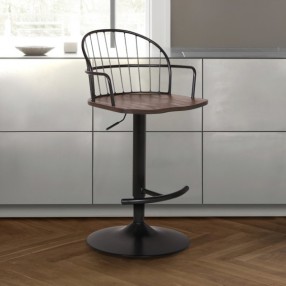 Armen Living Walnut Glazed Barstool in Black Powder Coated Finish