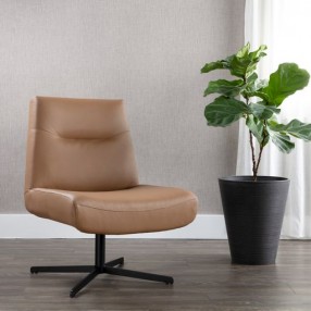 Sunpan Karson Swivel Lounge Chair in Linea Wood Leather - Lifestyle
