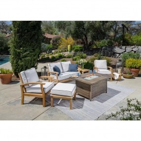 Tortuga Outdoor 6pc Teak Sofa and Fire Table Set