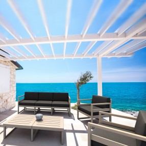 Mykonos 5 Person Lounge Set Taupe with Sunbrella Charcoal Cushion