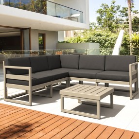 Mykonos Corner Sectional 5 Person Lounge Set White with Sunbrella Natural Cushion