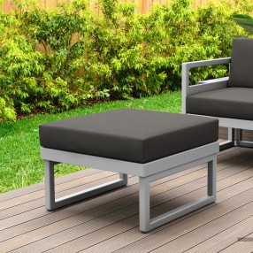 Compamia Mykonos Ottoman Silver with Sunbrella Charcoal Cushion - Lifestyle