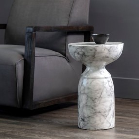 Sunpan Goya End Table Marble Look in White - Lifestyle