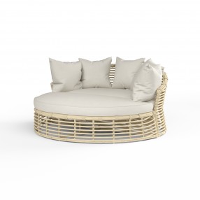 Sunset West Farro Round Daybed in Canvas w/ Self Welt - Front Side Angle