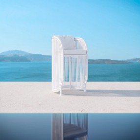 Azzurro Kamari Bar Stool With Matte White Aluminum Frame And White Mist All-Weather Texteline Rope - Lifestyle