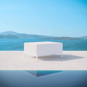 Azzurro Living Kamari Ottoman With Matte White Aluminum Frame And White Mist All-Weather Texteline Rope - Lifestyle