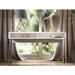Casabianca NOA Console Table In Matte White With Chromed Metal Frame - Lifestyle