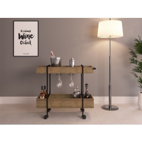 Casabianca PEAK Bar Cart In Walnut Melamine With Black Painted Metal Frame - Lifestyle