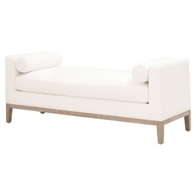 Essentials For Living Keaton Upholstered Bench - LiveSmart Peyton-Pearl, Natural Gray Oak - Front Side Angle