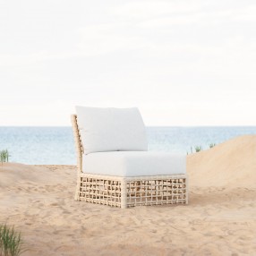 Azzurro Living Kiawah Armless Chair Wtih Natural Aluminum Frame And Almond All-Weather Wicker - Lifestyle