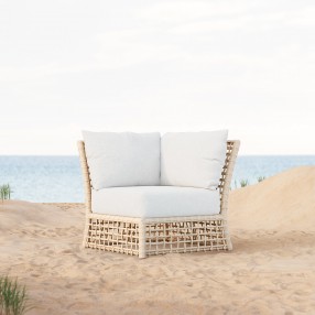 Azzurro Living Kiawah Corner Chair With Natural Aluminum Frame And Almond All-Weather Wicker - Lifestyle