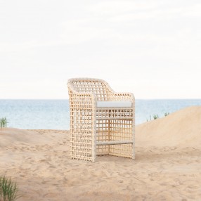 Azzurro Kiawah Counter Stool With Natural Aluminum Frame And Almond All-Weather Wicker - Lifestyle