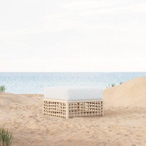 Azzurro Living Kiawah Ottoman With Natural Aluminum Frame And Almond All-Weather Wicker - Lifestyle