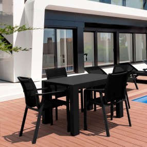Compamia Pacific 5 Piece Dining set with Extension Table and Sling Arm Chairs Black Frame Black Sling,Dark Gray Frame Black Sling,Taupe Frame Taupe Sling,White Frame White Sling, Lifestyle