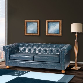 Armen Living Winston Antique Blue Bonded Leather Sofa