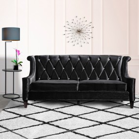 Armen Living Barrister Sofa In Black Velvet With Crystal Buttons