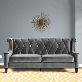 Armen Living Barrister Sofa In Gray Velvet With Black Piping