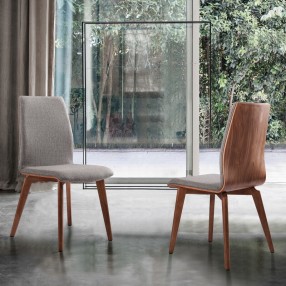 Armen Living Archie Mid-Century Dining Chair in Walnut Finish and Gray Fabric