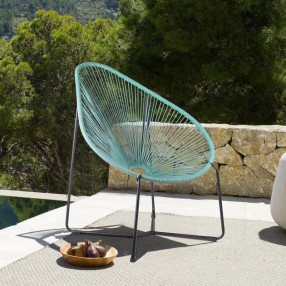 Armen Living Acapulco Indoor Outdoor Steel Papasan Lounge Chair with Wasabi Rope
