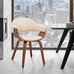 Armen Living Adalyn Cream Faux Leather and Walnut Wood Dining Room Accent Chair 