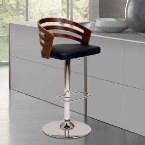 Armen Living Adele Adjustable Height Swivel Faux Leather and Walnut Wood Bar Stool Black 